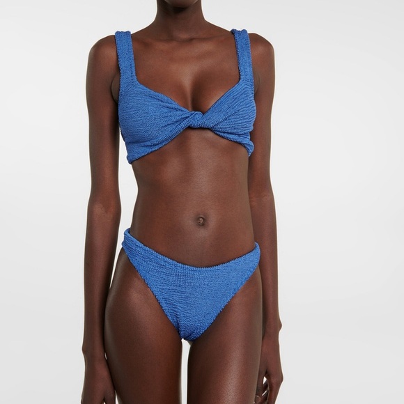New Hunza G Bikini Set Metallic Denim Blue Juno Crinkle Stretchy One Size Xandra - Picture 5 of 15